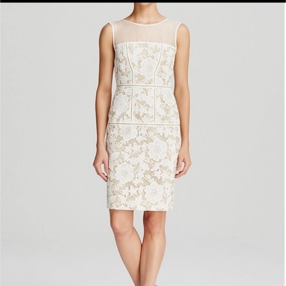 TRINA TURK SHEER FRONT LACE MINI WHITE/ NUDE SLEVEELESS DRESS SZ 2 - Picture 1 of 12